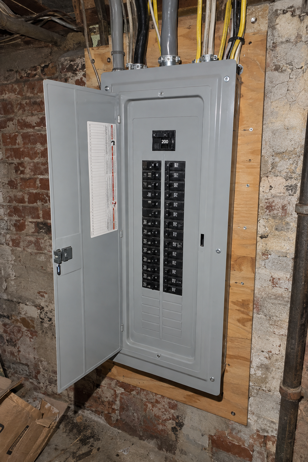 New 200-amp electrical panel installed in a Queens basement